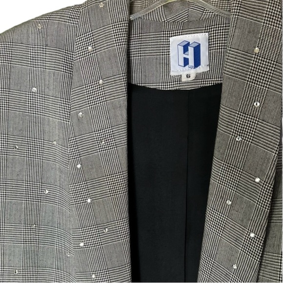 Vintage Blazer long oversized tapered sz 8 shoulder pads rhinestone accents rare - Picture 8 of 8